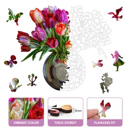 Wooden Puzzles for Adults, Flower-Vase Wooden Jigsaw Puzzles,Plant Unique Shaped Puzzle Gifts for Adults and Kids on Thanksgiving,Challenging Family Puzzle Games(18.7'' x 16.7''-500pcs)