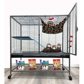 XX-Large 37"x24"x39"H Two Tiers Chew-Proof Large Double Large Front Doors Tight 1/2-inch Wire Spacing for Feisty Ferret Hammock Chinchilla Cat Sugar Glider Home On Wheels