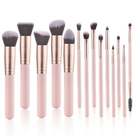LAPLBEKE Makeup Brush Set, 14 Pieces, Professional Foundation Brush Set, Foundation Brush, Powder Brush, Contour Brush, Blush Brush Make Up Set (Pink)