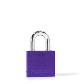 PACLOCK's Buy America Act Compliant 200A Series, Aircraft Grade Solid Body Purple Aluminum Padlock, High Security 6-Pin Custom KA Cylinder, Hardened Steel Shackle, 1-1/8" Height