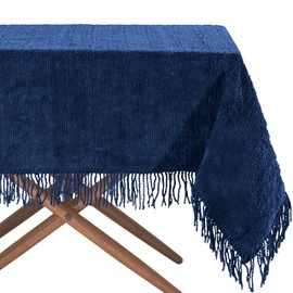 Traditional Large Cotton Chenille Table Covers Tablecloth Non Iron Dining Party Kitchen Durable Material Tablecloths with Fringe Kitchen Dinning Tabletop Decoration (137cm x 137cm Square, Navy)