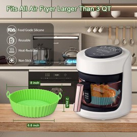 Komzon 3 Pack Air Fryer Silicone Liners, 8Inch Airfryer Liners, Silicone Air Fryer Basket Liners, Reusable Food Grade Air Fryer Pots Oven Liner Baking Tray, Air Fryer Silicone Mat Accessories Kitchen