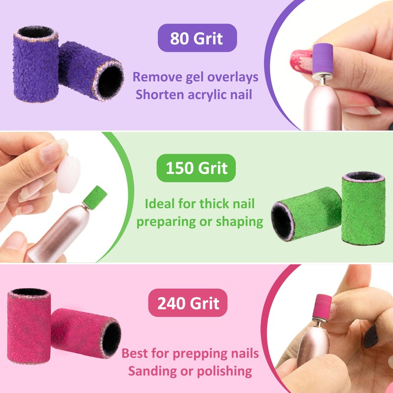 Newellsail Pack of 210 Sanding Bands for Nail Drills 80/150/240