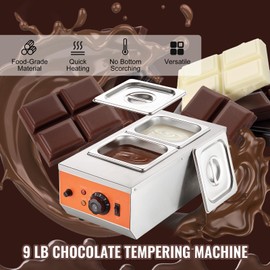Happybuy 9Lbs 2-Tank Chocolate Tempering Machine, TEMP Control 86~185℉, 800W Stainless Steel, Commercial Chocolate/Milk/Cream Melter & Warmer, Electric Food Prep Tool