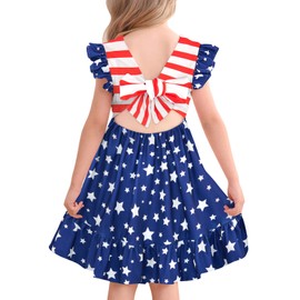 Yousie 4th of July Little Girl Dress Size 6 7 American Flag Smocked Dress Patriotic Outfit Summer Dress