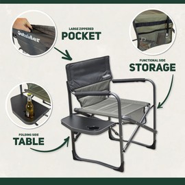 OUTSIDER Portable Directors Camping Chair, Lightweight Folding Aluminum Outdoor Chair with Side Table and Storage Pouch for Camping, Lawn, Sports and Fishing, Heavy Duty Supports 350lbs