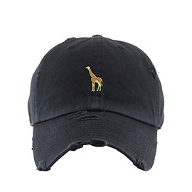 Giraffe Vintage Baseball Cap Embroidered Cotton Adjustable Distressed Dad Hat Brush Black