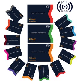 Boxiki Travel RFID Blocking Sleeves, Set with Color Coding. Identity Theft Prevention RFID Credit Card Holders (Set of 12 Credit Card Protector Sleeves + 3 Passport Holders) (Navy Blue)