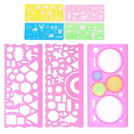 KSJEHW 7-Piece Ruler Set, Circle Stencil, Children's Drawing Stencil, Plastic Circles Geometric Template Ruler Stencil Measuring Tool, Rulers Geometric Drawing, Painting Stencils (Pink)