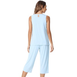 NACHILA Pajamas for Women-Viscose Made from Bamboo, Sleeveless Pjs Tank Top Capri Pants Pajama Sets Cooling Sleepwear Light Blue L