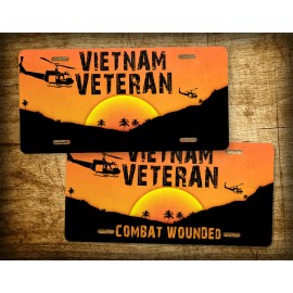 SignsAndTagsOnline.com Vietnam Veteran Combat Wounded UH-1 HUEY Sunset License Plate Bell Iroquois Tag