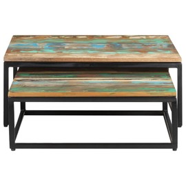 vidaXL 2-Piece Set of Nesting Coffee Tables with Solid Reclaimed Wood and Sturdy Powder-Coated Iron Base, Spacious Surface, Ideal for Home or Office Use, Rustic and Industrial Look