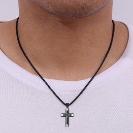 MOOSKI Cross Necklace for Men,Silver Gold Black Mens Cross Necklaces with Cross Chain and 316 Stainless Steel Cross Pendant Jewelry Gifts,Rolo Chain 20-28 Inch