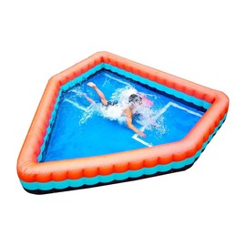 Backyard Water Baseball Inflatable Pool – Home Plate-Shaped Blow-Up Backyard Baseball and Swimming Games – Durable Plastic Pool for Kids and Adults – Includes Electric Air Pump