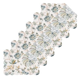 C&F Home Braganza Teal Vintage Floral Flower Design Rectangle Placemats Set of 6 Machine Washable Decorative Kitchen Dinner Dining Table Tabletop Decor Decoration 13" x 19" Brown