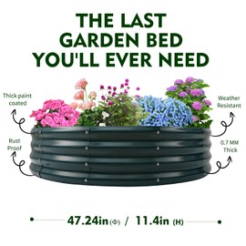 XGMDD Round Metal Raised Garden Bed Painted in Green Appearance - Perfect for Decorating The Garden and Efficient Gardening Experience in Backyard or Garden (4FT Diameter)