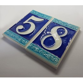 House Numbers Phosphorescent Hand Painted Italian Ceramic Roman Design Tile Size 11cm x 7cm (9)