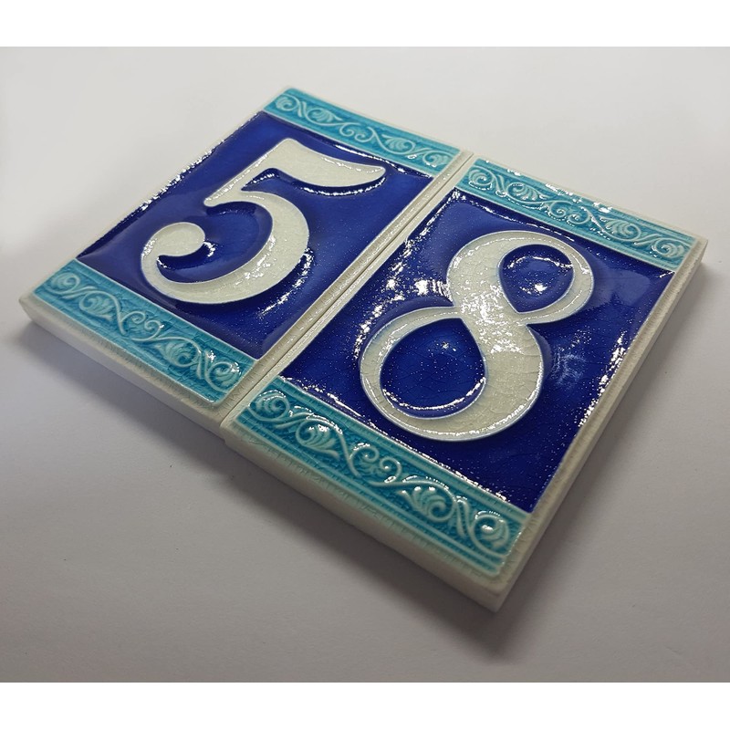 House Numbers Phosphorescent Hand Painted Italian Ceramic Roman Design Tile