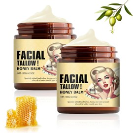 2pcs Whipped Beef Tallow and Honey Balm, Bálsamo de Sebo de Res Batido y Miel, Balsamo de Sebo de Res Facial,Sebo de Res Rostro Cuerpo Hidratante,Textura Ligera, Hidrata Profundamente la Piel.