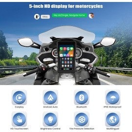 Motorcycle Carplay Screen GPS Navigation System with Wireless Carplay and Android Auto, 5 Inch Portrait Car Play for Moto Waterproof Siri G00gle Assistant