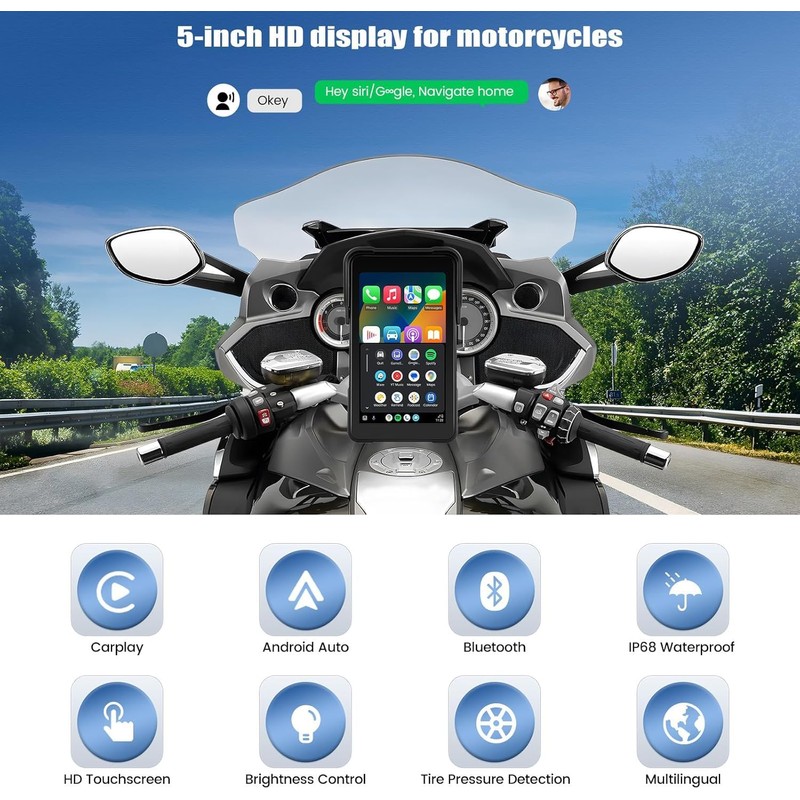 Motorcycle Carplay Screen GPS Navigation System with Wireless Carplay and