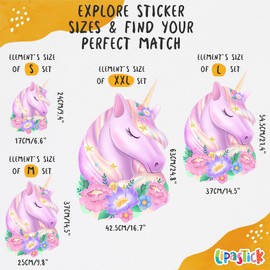Unicorn Wall Decals Pack of 5 Sheets Stickers by Lipastick - Rainbow Wall Stickers – Princess Castle with Hearts Clouds Stars Wall Decals Decor for Girls Kids Bedroom Birthday Party Size S