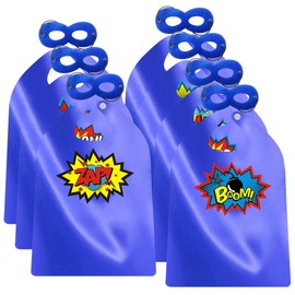ADJOY Superhero Capes and Masks for Kids Birthday Party 7 Sets - DIY Dress Up Costumes - Bluk Pack (Blue)