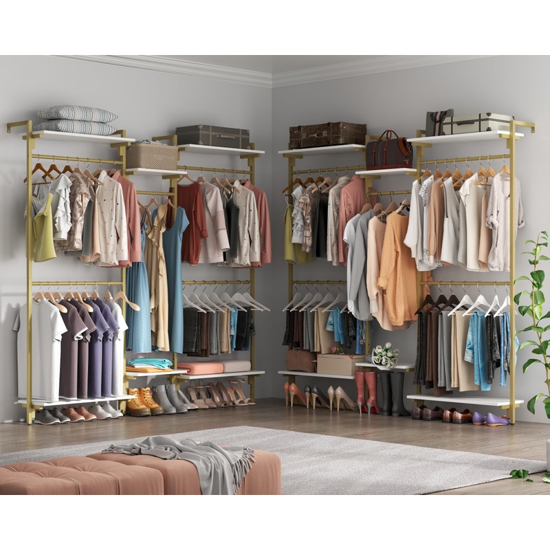Auromie Gold Wall Mounted Clothing Rack with 5 Hanging Rods,