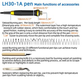 FIRElood LH30-1 wood burning tool,wood burning kit pen 25~750℃,professional wood burning kit,with digital thermometer temperature adjustable temperature,1 wood burning pens, 30 pen tips(LH30-1A pen)