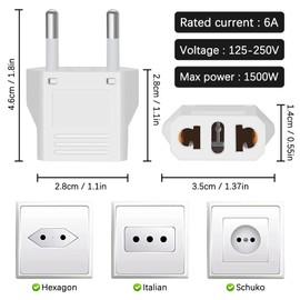 European Travel Plug Adapter, 4-Pack Type F Plug Adapter, US to Europe Plug Adapter, European Plug Adapter, Adapter for Europe Plug, Travel from America to Outlet France Germany European Travel Plug