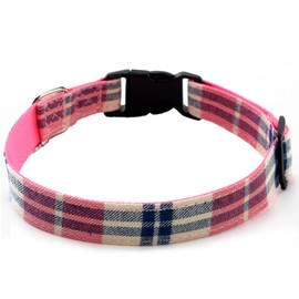 SuperBuddy Premium Plaid Dog Collar, Adjustable Dog Collars with Quick Release Buckle, Soft Comfortable Dog Collar for Large Dogs, Pink