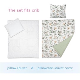 4 Piece Duvet Pillow Duvet Cover Pillowcase Baby 80x70 cm Bedding Set for Crib Bedside Crib or Travel Cot (Forest)