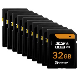 Synergy Digital 32GB Secure Digital SDHC UHS-I Memory Cards, Compatible with Nikon D90 DSLR Digital Camera - Class 10, U1, 100MB/s, 300 Series - Pack of 10