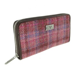 Glen Appin Harris Tweed Large Zip Purse LB2100 Staffa, Colour 103 pink check, Casual