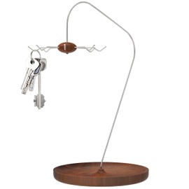 ijifly Key Organizer Hanger Tower Stand with Rotatable Hook and Wooden Tray for Rings Earrings Bracelets Storage for Vanity Table Nightstand Desk and Bedroom Décor - (Retro)