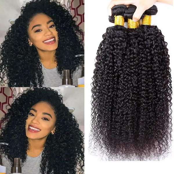 Kinky Curly Human Hair Bundles, 30.5 cm, 100% Unprocessed 9A Virgin Brazilian Weave, Curly Human Hair Bundles, Natural Colour, 3 Bundles/Lot