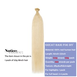 Keratin Pre Bonded I Tip Human Hair Extensions Stick Tip 20in 100S Strands - #60 Platinum Blonde Invisible Real Remy