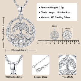 Aniu Tree of Life Necklace for Women 925 Sterling Silver Celtic Family Tree Pendant Jewelry Gift for Birthday Mothers Day