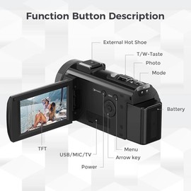 NSOELA Video Camera YouTube Vlogging Camera Recorder FHD 1080P 24.0MP 3.0 Inch 270 Degree Rotation Screen 16X Digital Zoom Camcorder with Microphone,Remote Control