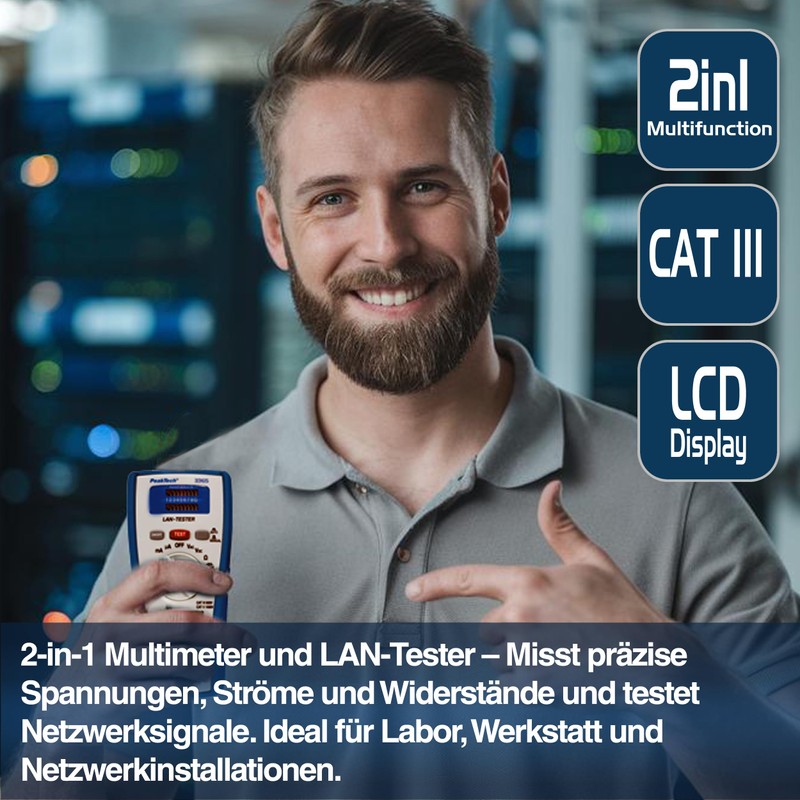 PeakTech 3365 – LAN Tester & Digital Multimeter, Netzwerkprüfgerät, Spannungsprüfer,