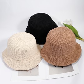 Eigso Women's Woven Mesh Summer Bucket Hats Unisex Foldable Beach Fishing Sun Hat for Woman Man, A2: Beige
