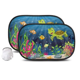 Kaseremy Car Sunshade Side, Static Cling Type, UV Protection, Sun Protection, Driver/Passenger Seat/Rear Seat, Blackout, Insulated, Foldable, Compact, Easy to Put on and Take Off (Sea Animals, 20.1 x