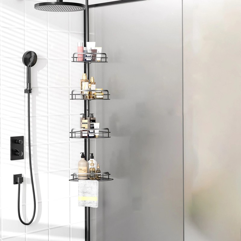 NewHome 4 Tier Steel Tension Pole Shower Caddy Organizer w/