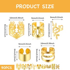 Landrain Pack of 90 Hair Accessories, Gold, Adjustable Dreadlocks Jewellery