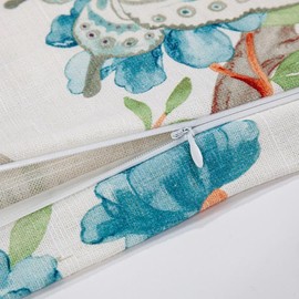 HiEnd Accents Rowan Washed Linen Euro Sham, 27x27 inch, Garden Green Floral, Watercolor Flower Bird Print, Classic Chic Casual Traditional Pillow Covers