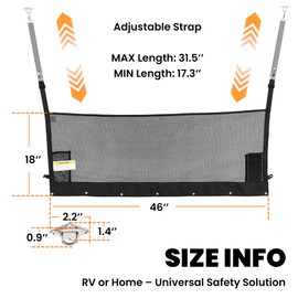 46" x 18" RV Bunk Bed Safety Net for Bunk Beds with Hardwares | Adjustable Bunk Bed Netting for Camper, RV, Motor Home, Trailer, Fifth Wheels | RV bedding accessories Mesh Barrier for Upper Bunks