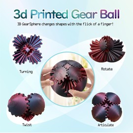 Fidget Toy, 3D Printed Gear Ball Spin Ball Cube Desk Toy, 2024 Gear Sphere Cube Puzzle for Adults Kids, Stress and Anxiety Relaxing Fidget Toy (Black-red)