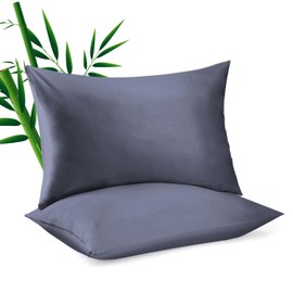 2 Pack Cooling Pillowcases for Hot Sleepers & Night Sweats, 400 TC Bamboo Viscose Pillow Protectors, Zippered Pillow Cases King Size, Breathable Silky Soft Pillow Covers, Dark Grey, 20x36