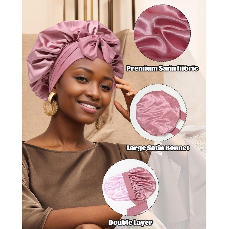 Ducclucc Double Layer Satin Bonnet for Sleeping Hair Bonnet with