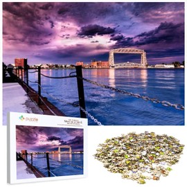 OEPWQIWEPZ Duluth mn Lift Bridge at Dusk Lake Superior Stock Pictures Royalty 1000 Piece Jigsaw Puzzle Game - Colorful Large Puzzles Artwork for Adults Teens Puzzle Game Toy Gift